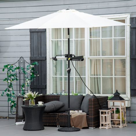 Outsunny Infrarot-Heizstrahler für den Außenbereich mit Fernbedienung und 1000W/2000W/3000W Sonnenschirm Ø87x22cm Schwarz