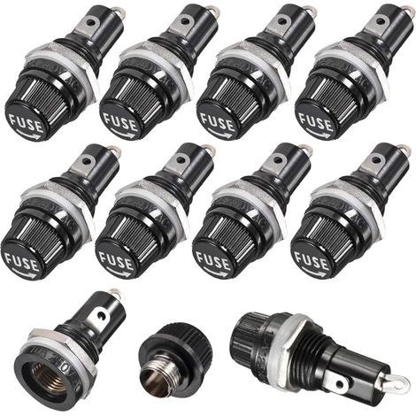 10 Stück 5 x 20 mm AC 10 A 250 V Sicherungshalter mit schwarzer Schraubkappe, Einbau-Sicherungshalter mit Schraubkappe