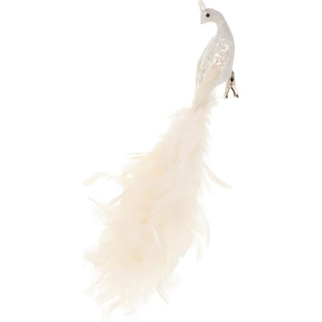 Décoration de Sapin de Noël Paon Blanc à Pince, Plume (1/5)
