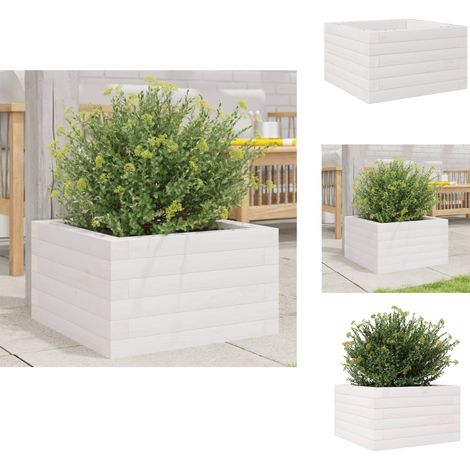Jardinière blanc 40x40x23 cm bois de pin massif - Jardinier - Pot De Fleurs - Plante - Extérieur - Bois (1/5)