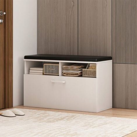 Schuhschrank weiß mit Sitzfläche und Stauraum 6 offene Regalböden (1/2)