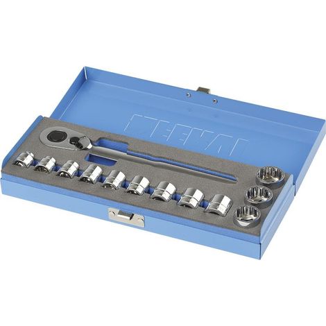 Juego de vasos de perfil bajo de 3/8 con trinquete de 8 a 19 mm Fervi SN4E4C013