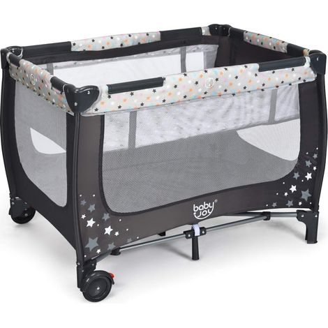 COSTWAY Box Portatile per Bambini, Lettino Multifunzionale con Rete Traspirante e Design Pieghevole, Ideale per Bambini 0-36 Mesi (Carico Massimmo 15 kg), 125 x 65 x 76 cm (Grigio) (1/5)
