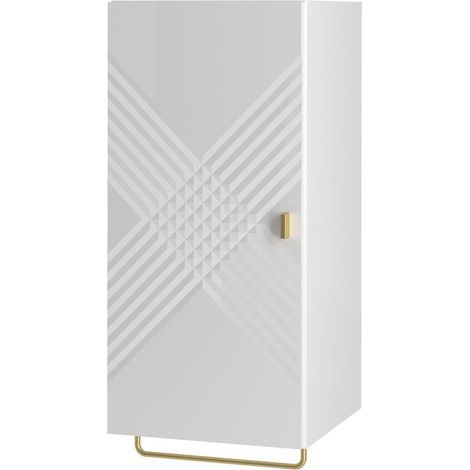 Armario colgante para baño Natar I, Blanco + Blanco brillante, Montada en la pared, Número de puertas: 0, 79x35x35cm, MDF, Aglomerado laminado, Número de cajones: 0