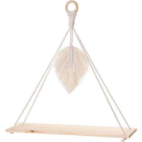 Étagère murale bohème en macramé avec planche en bois – Décoration murale suspendue (1/4)