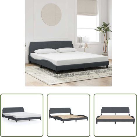 vidaXL Kopfteil - Bettgestell "Dover" Dunkelgrau 180x200 cm Samt (1/5)