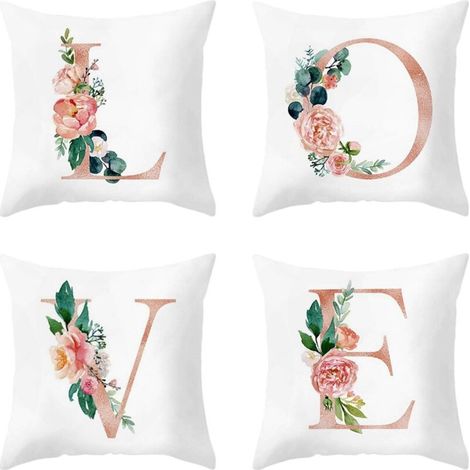 Lot de 4 taies d'oreiller décoratives 45x45 cm, taies d'oreiller alphabet taie d'oreiller carrée taies d'oreiller en microfibre de polyester (1/5)