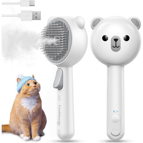 Wiederaufladbare Dampfbürste für Hunde/Katzen mit Schnellverschlussknopf, geeignet für langes/kurzes Fell und Kaninchen. (1/5)