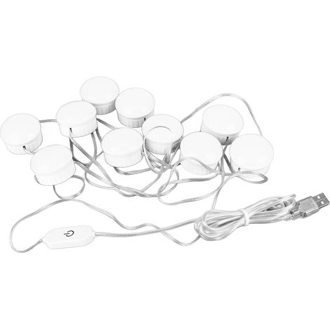 Miroir lumineux LED à 5 niveaux de luminosité, interrupteur tactile, 10 ampoules à lumière blanche et câble rétractable (1/5)