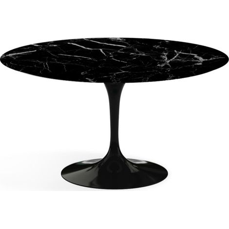 Table tulipe ronde 150 cm marbre noir pied noir brillant (1/5)