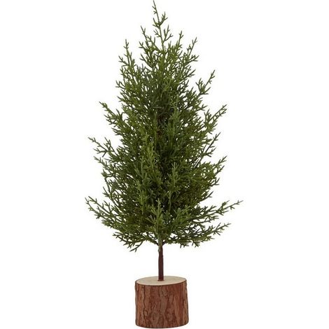Small Green Fir Tree in Wood Log - Plastic - Height 40 cm - Brown