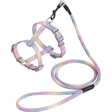 Ensemble harnais et laisse pour chat – Harnais arc-en-ciel pour chaton, anti-fuite, sangle réglable pour promenade en plein air (1/5)