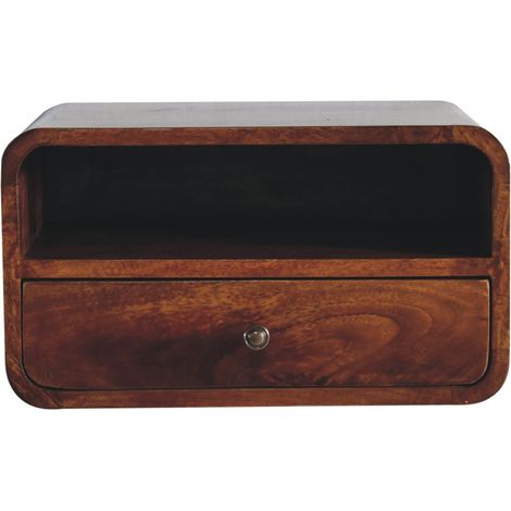 Accessoire pour chat, en bois massif et bois, 1 tiroirs, 1 tiroir et fente ouverte, Chevet flottant en bois massif en bois massif grand châtaignier