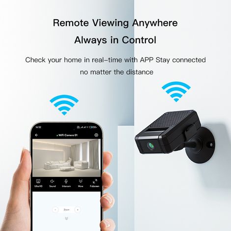 Mini-Überwachungskamera – WLAN-Kamera mit um 180° drehbarem Objektiv, unterstützt Fernüberwachung per App und Nachtsicht. (1/2)