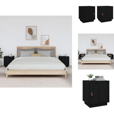 Nachttische 2 Stk. Schwarz 40x34x45 cm Massivholz Kiefer - Nachttisch - Massivholzmöbel - Kiefernholz Möbel - Schwarze Möbel - Wohnzimmermöbel (1/5)