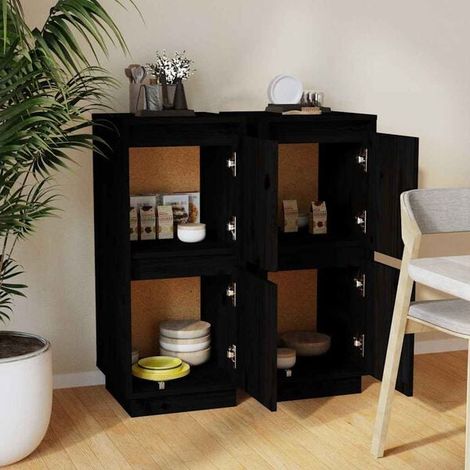 Ensemble de 2 Buffets Bas en Pin Massif, Meuble de Rangement Noir 31,5 x 34 x 75 cm pour Cuisine et Salon (1/5)