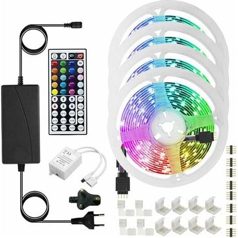 – 20 m RGB-LED-Streifen – Dimmbarer Bluetooth-LED-Streifen mit 44-Tasten-Fernbedienung – Musikmodus – Schutzart IP20 für den Innenbereich – 16 Farben (1/5)