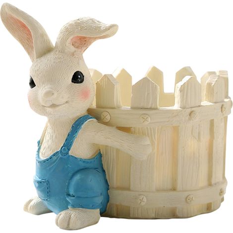 Pot À Plantes - Statue De Lapin En Céramique Avec Trous D'Évacuation - Pour Intérieur Et Extérieur - 1 Pièce (1/4)