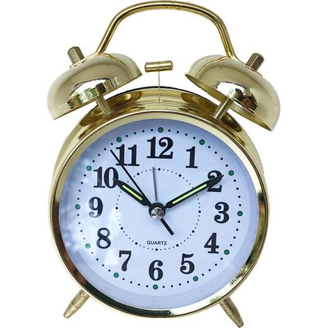 Retro Night Light Bedside Alarm Clock - Double Bell, All-Metal Casing - Vintage Style with High-Quality Finish