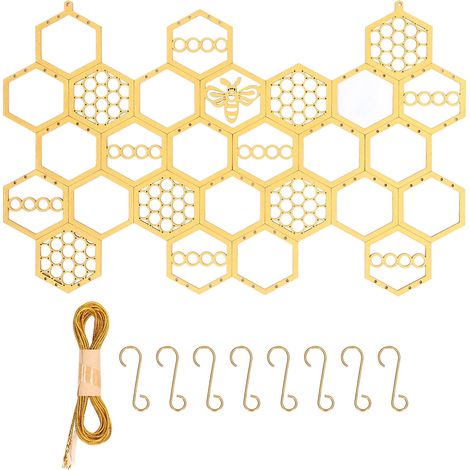 Ohrringhalter aus goldenem Pappelholz, wabenförmig, platzsparend und langlebig zur Aufbewahrung von Schmuck. (1/5)