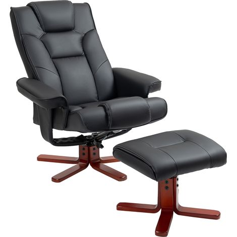 Faux Lear Manual Recliner and Footstool Set - Black (1/5)
