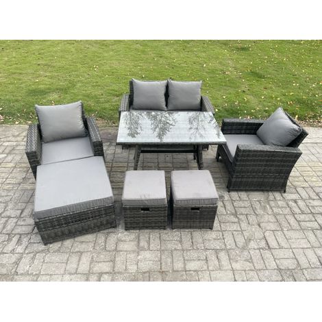 Fimous Rattan Wicker Garden Furniture Patio Conservatory Sofa Set with Rectangular Dining Table Armchair 2 Seater Sofa 3 Footstools (1/5)