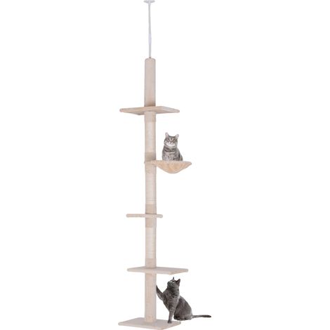 Árbol rascador para gatos, diseño de 5 niveles, materiales duraderos, color beige. (1/2)