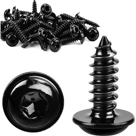Lot de 60 vis à bois M4 x 10 mm, noires, galvanisées, à tête bombée, auto-taraudeuses, avec rondelle, pour panneaux acoustiques, en acier inoxydable 304, Torx (1/5)