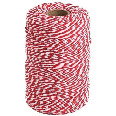 Ficelle de chanvre rouge et blanche, ruban de ficelle de coton de 100 mètres pour la pâtisserie, la découpe de viande, le bricolage, l'emballage de cadeaux et les décorations de Noël (1/4)