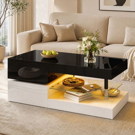 Table basse LED avec commande APP/Bluetooth, 90 x 45 x 35,5 cm, noir et blanc DESVIAE (1/5)