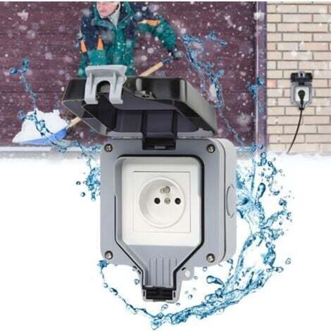 Wasserdichte Steckdose, IP66, 2P+E, 16 A, mit Staubschutz für Gärten, Außenwände, Badezimmer, Küchen, Keller, Waschküchen und Garagen. (1/4)