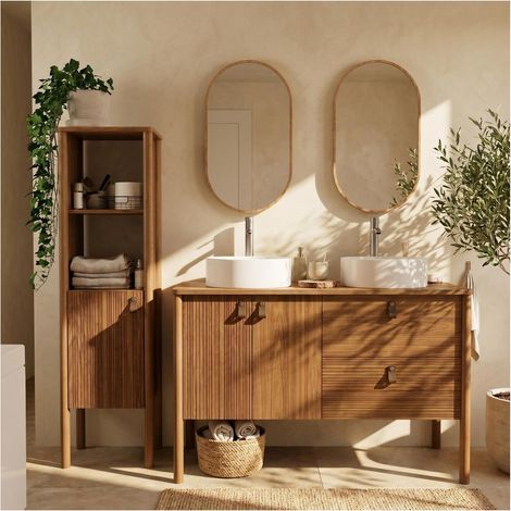 Mueble 120 cm lavabos grifos espejos columna JOY