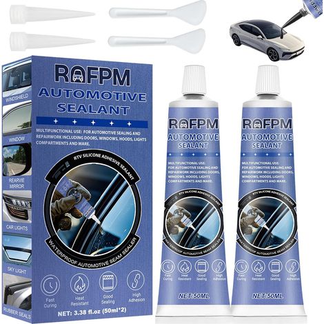 2PCS Colle Pare Brise Voiture, Silicone Noir, Mastic Carrosserie, Reparation Joint Pare Brise Extra Forte, Durcissement Rapide, Adapté au Scellement des Portiere, Fenêtres, Toits, Retroviseur (1/5)
