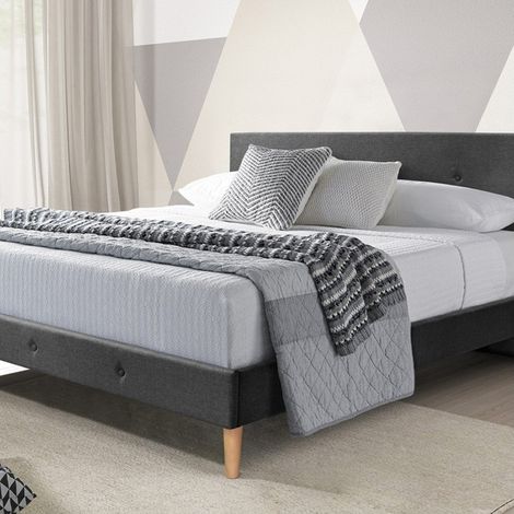 Lit Victoria capitonné 160x200 cm – Tissu gris foncé – Sommier en bois avec lattes flexibles – Design contemporain – Sofareva (1/5)