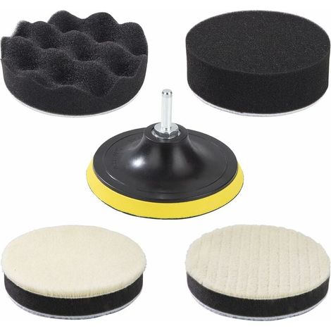 Kit de pulido para coche: esponjas/almohadillas + adaptador de taladro (125 mm/5"), discos/almohadillas, para pulir/encerar el coche (1/5)