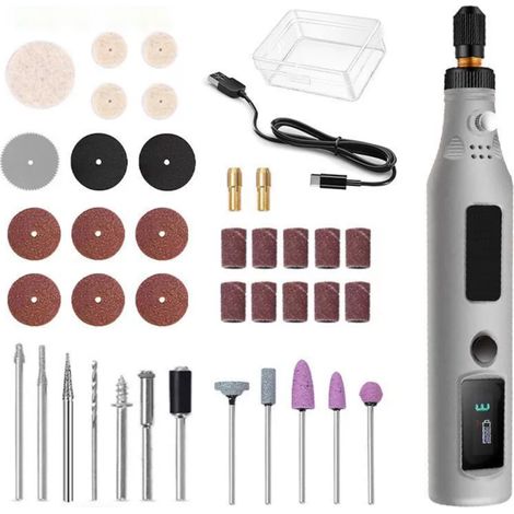 Irovami Mini outil rotatif 3 vitesses – 39 accessoires, USB-C – Idéal pour DIY, gravure, perçage (1/5)