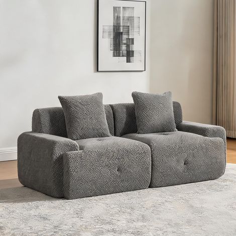 Sofa modulaire en velours chiné gris ardoise en chenille (1/5)