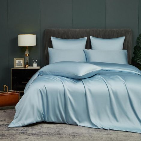 Bettwäsche-Set 135x200cm Blau Bambus-Polyester Kühl & Atmungsaktiv OEKO-TEX