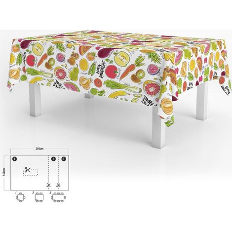 mantel hule rectangular frutas fantasia impermeable antimanchas pvc 140x250 cm.  recortable uso interior y exterior (1/4)