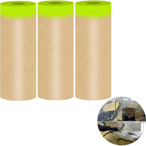 3 rouleaux papier masquage 0,3×15 m prédécoupé avec ruban adhésif pour peinture, protection plinthes, fenêtres, meubles, carrosserie et cadres (1/5)