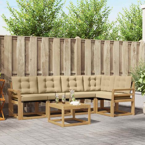 vidaXL Outdoor-Sofagarnitur mit Kissen 6 pcs Weiß und Beige (1/5)