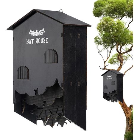 Nichoir à Chauves-Souris - 1 Unité - Bois Noir - 3 Chambres - Protection Jardin - Extérieur (1/5)