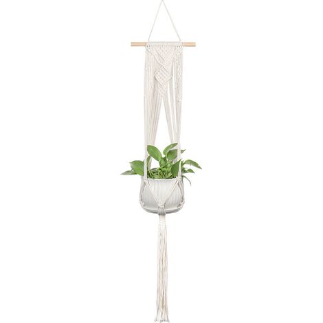Portavaso in macramè, da parete per interni, realizzato a mano con corda di cotone (105 cm, bianco) (1/4)