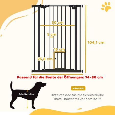 Barrière chien double verrouillage, porte auto-fermante, 104 cm haut, acier, coloris noir (1/5)