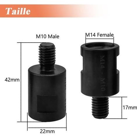 2PCS Adaptateur M14 Filetage Mâle à M10 Femelle pour Meuleuse Adaptateur Meuleuse d'angle Polisseuse Filetage Adaptateur de Foret de Base Convertisseur de Tige D'extension M14 à M10 (1/4)