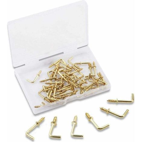 pair Lot de 100 crochets à vis à angle droit de 1,5 cm, crochets carrés à vis, en forme de L, accessoires de fixation avec boîte de rangement pour la maison, le bureau et le lieu de travail