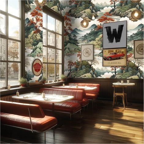 Photo wallpaper wall Profhome 790154 hot embossed non-woven wallpaper slightly textured with Asian pattern matt beige red brown blue olive green 1,59 m x 2,8 m (1/5)