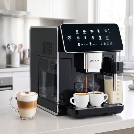 Machine à café automatique avec broyeur 15 réglages et réservoir à lait, nettoyage automatique pour cuisine, bureau et maison (1/3)