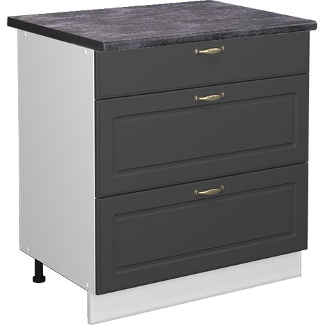 Meuble cuisine Fame-Line, Anthracite-or, 80 cm avec 3 tiroirs, PT Anthracite, Vicco