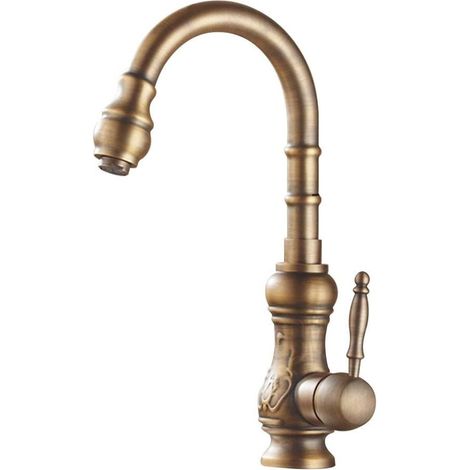 1 - Mitigeur Cuisine - Laiton - Finition Cuivre Antique - Bec Pivotant 360 Degrés - Installation Monotrou Pour Évier - Cuivre Antique - 37x17,5cm